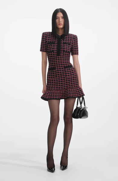 Self Portrait Black and Red Chek Knit Mini Dress