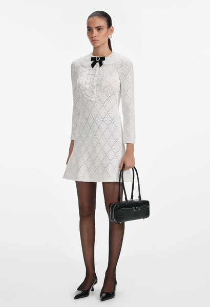 Self Portrait White Lace Bib Knit Mini Dress