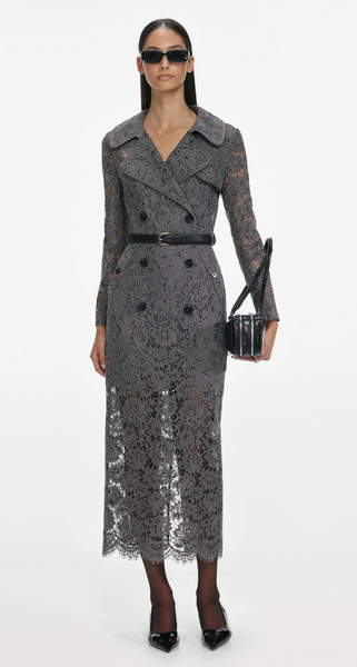 Self Portrait Grey Floral LAce Midi Dress