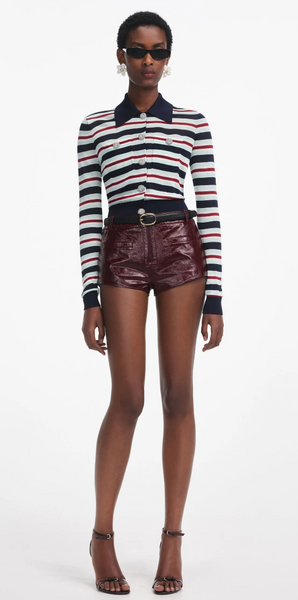 Self Portrait Navy Srtiped Viscose Knit Top