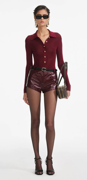 Self Portrait Burgundy Viscose Knit Bodysuit