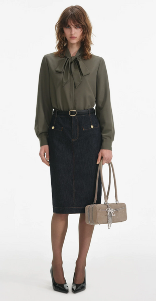 Self Portrait Khaki Twill Pussy Blouse