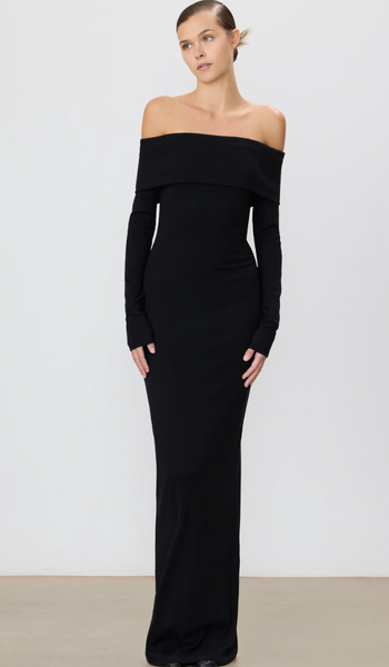 Éterne Long Sleeve Off-Shoulder Maxi Dress