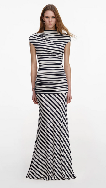 Self Portrait Navy Stripe Jersey Maxi Dress