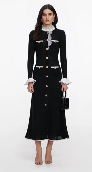 Self Portrait Blacke Lace Trim Knit Dress