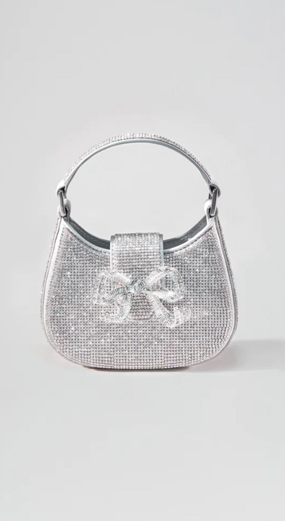 Self Portrait Silver Rhinestone Crescent Bow Micro Bag