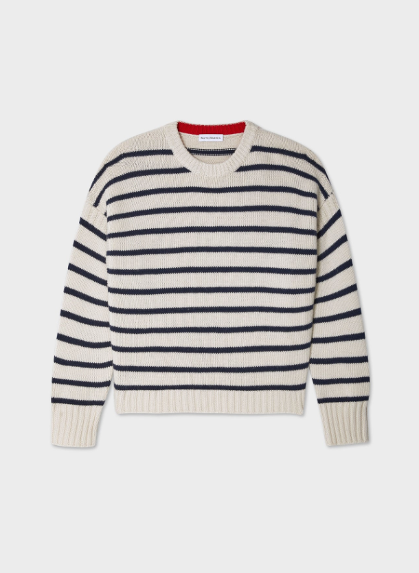 White & Warren Merino Cashmere Striped Crewneck