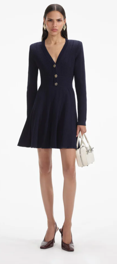 Self Portrait Navy Pointelle MIni Dress