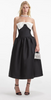 Self Portrait Black Taffeta Contrast Bow Midi Dress