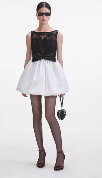 Self Portrait Black and White Tulle Mini Dress