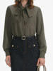 Self Portrait Khaki Twill Pussy Blouse