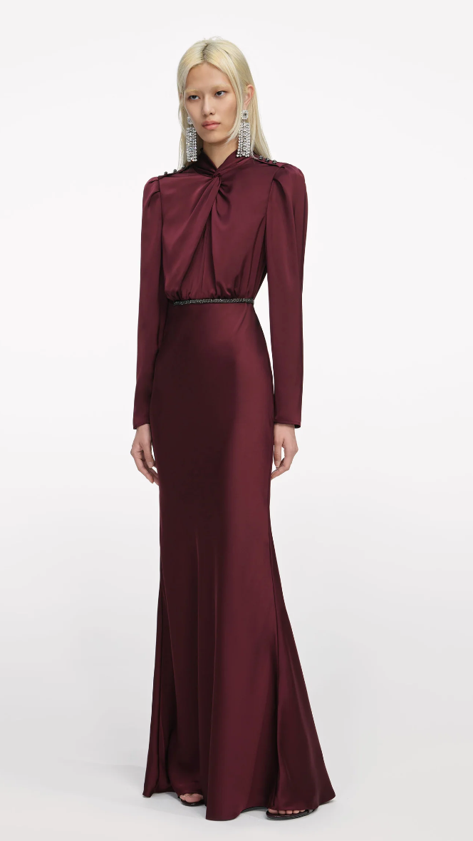 ワンピース Self-Portrait Satin Dress Burgundy Satin Midi Dress – self-portrait