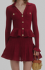Self Portrait Burgundy Pointelle Knit Mini Dress