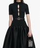 Self Portrait Black Knit Taffeta Midi Dress
