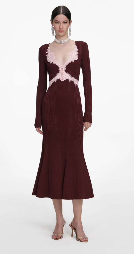 Self Portrait Lace Knit Midi Dress
