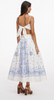 Self Portrait White and Blue Embroidered Midi Skirt