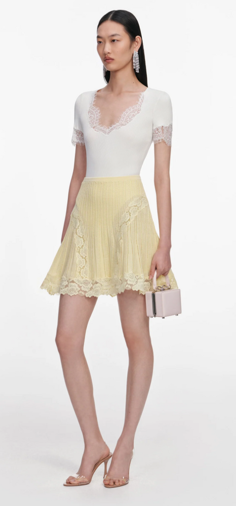 Self Portrait Yellow Pointelle Knit Mini Skirt