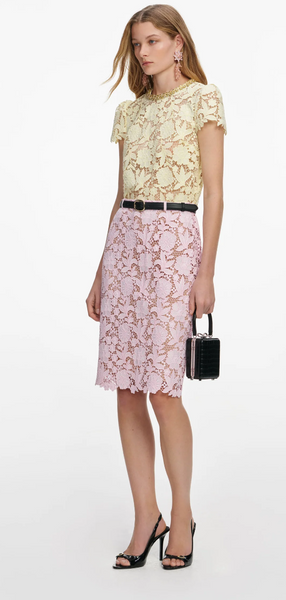 Self Portrait Pink Lace Midi Skirt