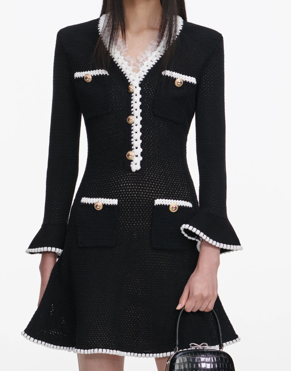 Self Portrait Black Lace Trim Knit Mini Dress Petra Teufel Self Portrait Black Lace Trim Knit Mini Dress Petra Teufel