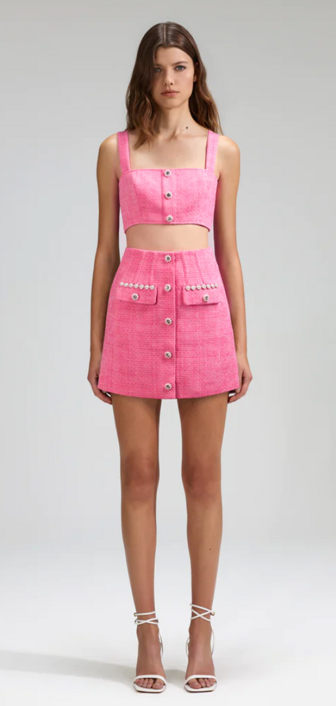Self Portrait Pink Boucle Mini Skirt